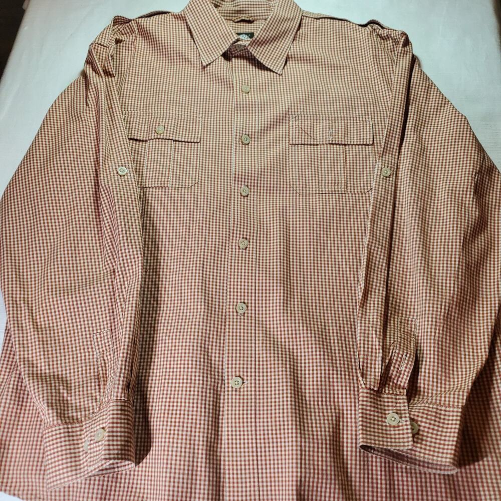 Timberland Mens XL Plaid Long Sleeve Button Up Shirt Brown Red Cotton Casual Top